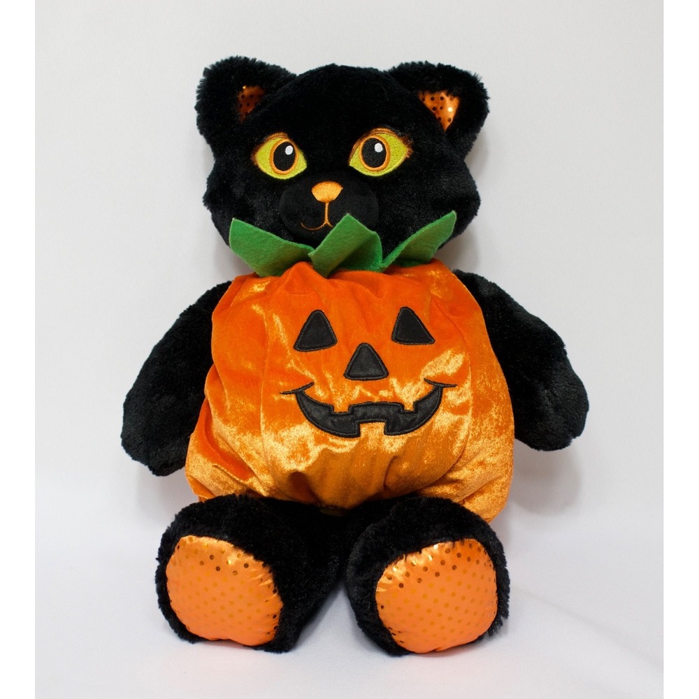 Build A Bear Midnight Sparkle Cat Eyes Glow Black Orange Plush Halloween Pumpkin